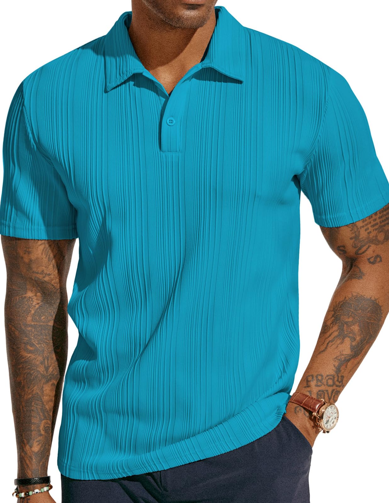 PJ PAUL JONES Mens Textured Knit Polo Shirts Regular Fit Stretchy Golf Shirts